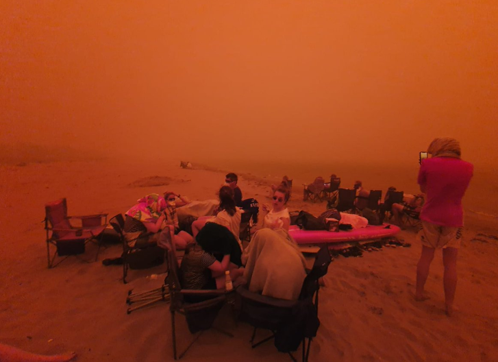 This is an image of an evacuation on a 
beach in Australia.  